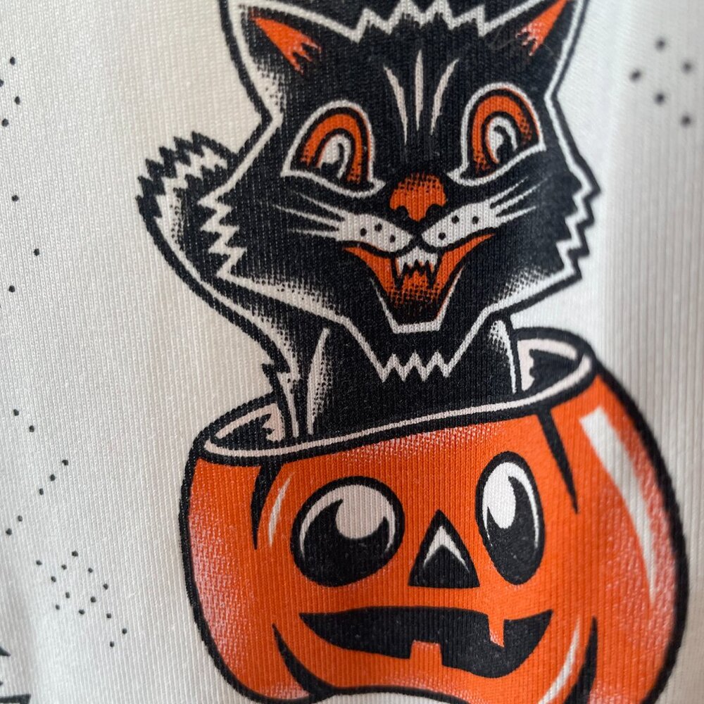 Sourpuss Black Cat Rosie Dress Cream Button Dress Goth Halloween Rockabilly Med - Picture 12 of 14